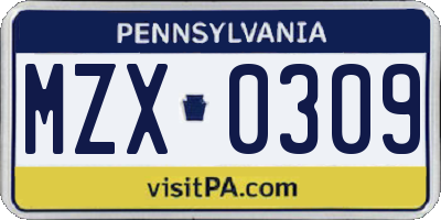 PA license plate MZX0309