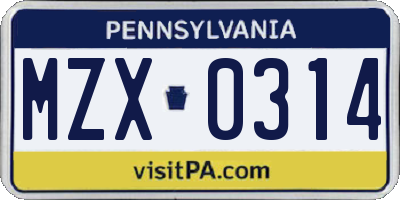 PA license plate MZX0314