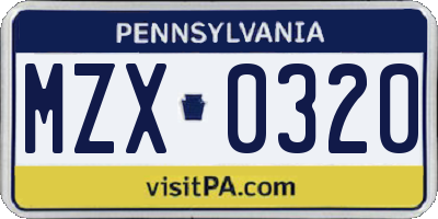 PA license plate MZX0320
