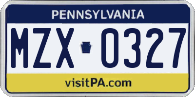 PA license plate MZX0327