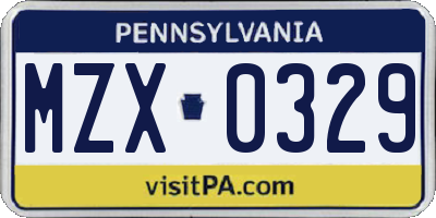 PA license plate MZX0329