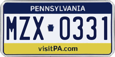 PA license plate MZX0331