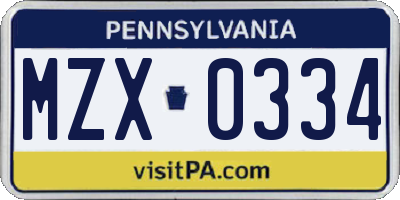 PA license plate MZX0334
