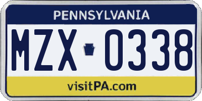PA license plate MZX0338
