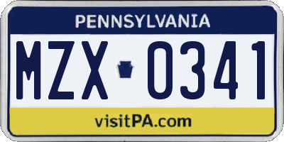 PA license plate MZX0341