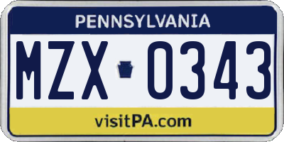 PA license plate MZX0343