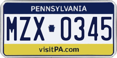 PA license plate MZX0345