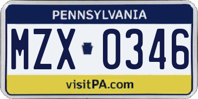 PA license plate MZX0346