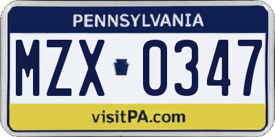 PA license plate MZX0347