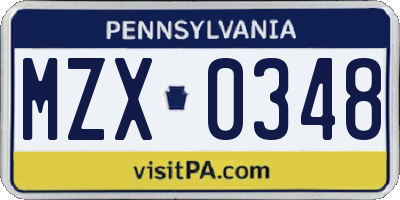 PA license plate MZX0348