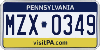 PA license plate MZX0349