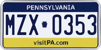 PA license plate MZX0353