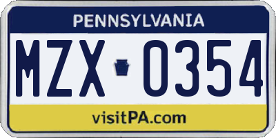 PA license plate MZX0354