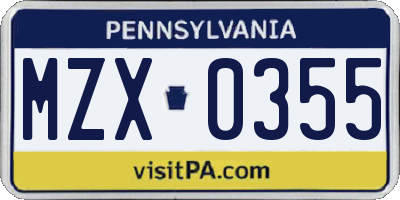 PA license plate MZX0355