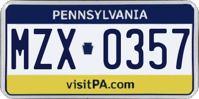 PA license plate MZX0357