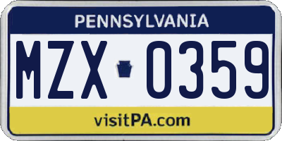 PA license plate MZX0359