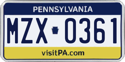 PA license plate MZX0361