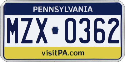 PA license plate MZX0362
