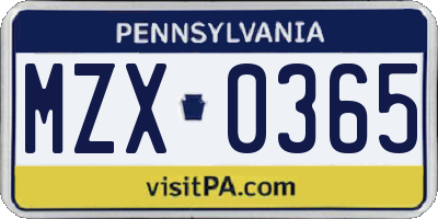 PA license plate MZX0365