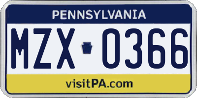 PA license plate MZX0366
