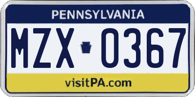 PA license plate MZX0367
