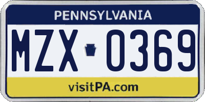 PA license plate MZX0369
