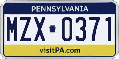 PA license plate MZX0371