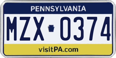 PA license plate MZX0374
