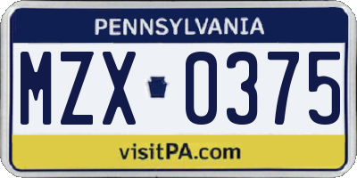 PA license plate MZX0375