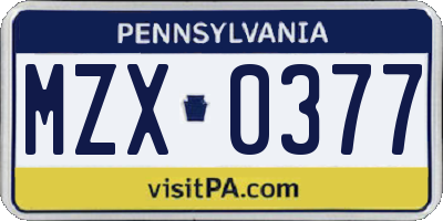 PA license plate MZX0377