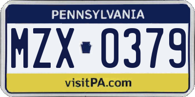 PA license plate MZX0379