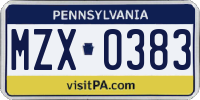 PA license plate MZX0383