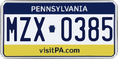 PA license plate MZX0385