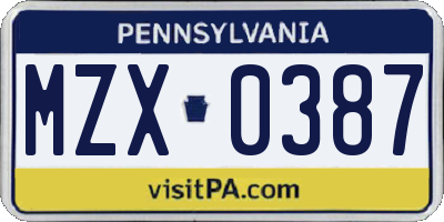 PA license plate MZX0387