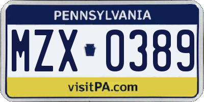 PA license plate MZX0389