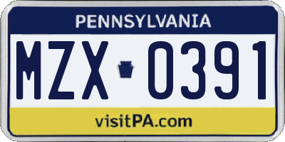 PA license plate MZX0391