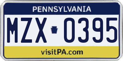 PA license plate MZX0395