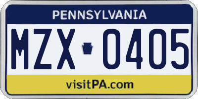PA license plate MZX0405