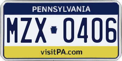 PA license plate MZX0406
