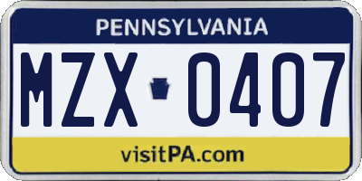 PA license plate MZX0407