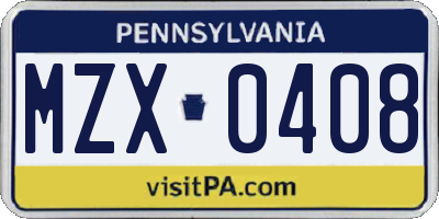 PA license plate MZX0408