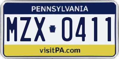 PA license plate MZX0411