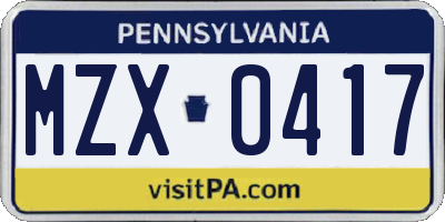 PA license plate MZX0417