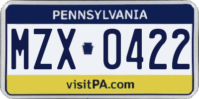PA license plate MZX0422