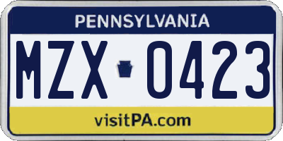 PA license plate MZX0423