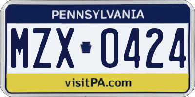 PA license plate MZX0424
