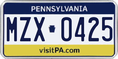 PA license plate MZX0425
