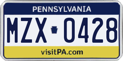 PA license plate MZX0428