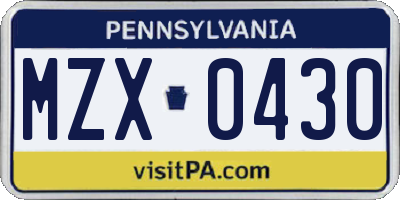 PA license plate MZX0430