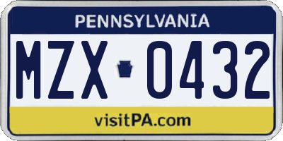 PA license plate MZX0432
